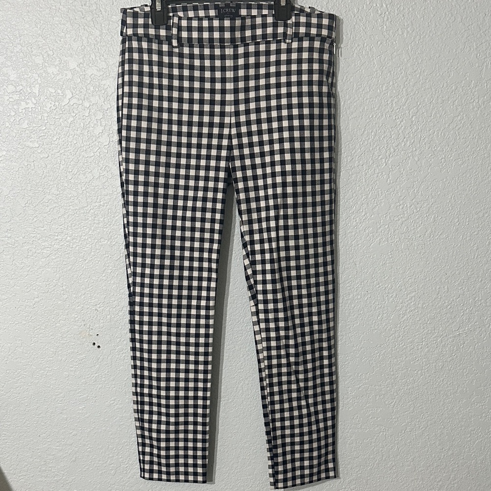 J. Crew Women Navy White Gingham‎ Winnie Pants in stretch cotton Summer Size 4